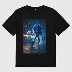 Футболка оверсайз мужская Соник убегает от ракет, цвет: черный