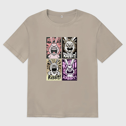 Мужская футболка оверсайз Angry rabbit / Миндальный – фото 1