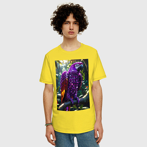 Мужская футболка оверсайз Попугай из драгоценных камней / Желтый – фото 3