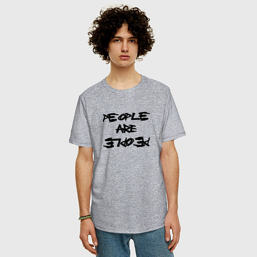 Мужская футболка оверсайз Depeche Mode - people are people font / Меланж – фото 3