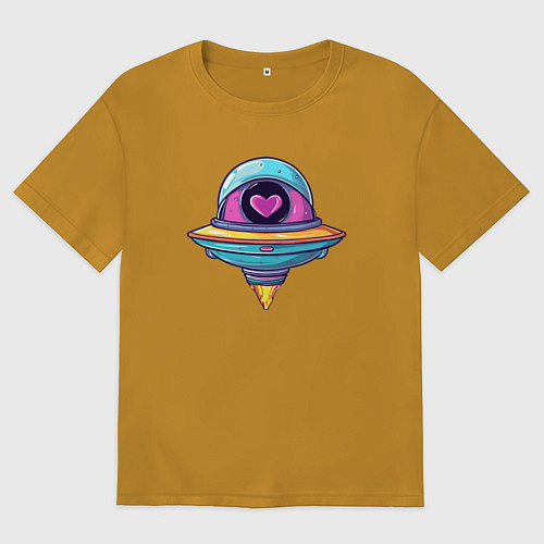 Мужская футболка оверсайз Инопланетная тарелка с сердечком / Горчичный – фото 1