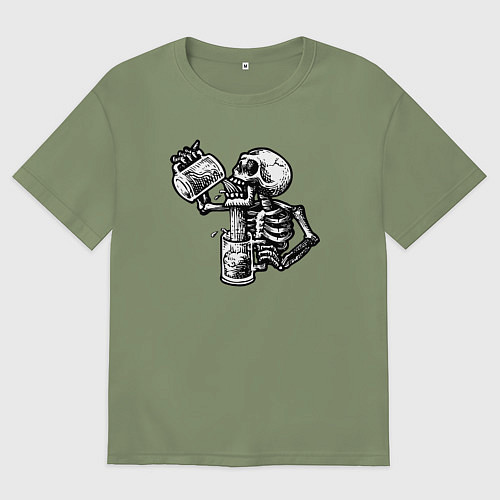 Мужская футболка оверсайз Пивной скелетик / Авокадо – фото 1