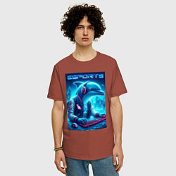 Футболка оверсайз мужская Дельфин крутой киберспортсмен - нейроарт, цвет: кирпичный — фото 2