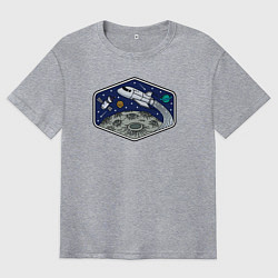 Футболка оверсайз мужская Шаттл над луной, цвет: меланж