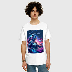 Футболка оверсайз мужская Cyber panther is esports player - neon glow, цвет: белый — фото 2