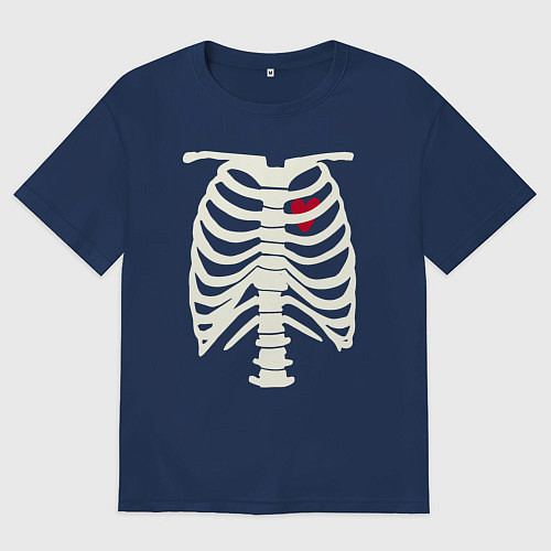 Мужская футболка оверсайз Сердце в скелете / Тёмно-синий – фото 1