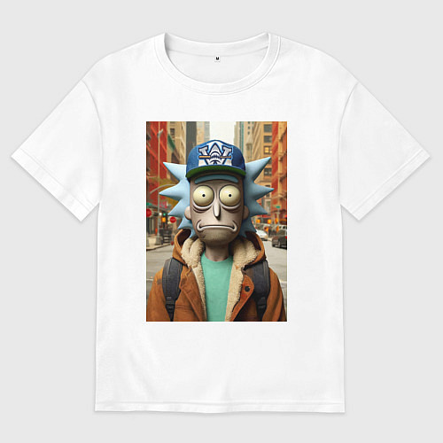 Мужская футболка оверсайз Рик Санчес в Нью-Йорке - нейроарт / Белый – фото 1