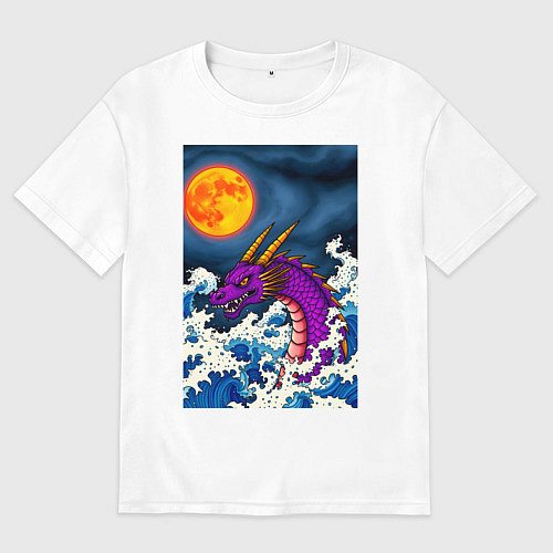 Мужская футболка оверсайз Японский фиолетовый дракон / Белый – фото 1