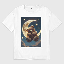 Футболка оверсайз мужская Плюшевый мишка сидит на Луне, цвет: белый