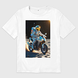 Мужская футболка оверсайз Космонавт ездит на мотоцикле по Луне