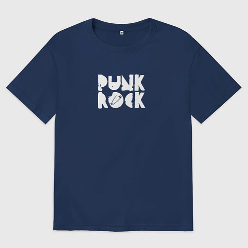 Мужская футболка оверсайз Punk rock in white / Тёмно-синий – фото 1