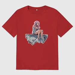 Футболка оверсайз мужская Девушка в постапокалипсис, цвет: красный