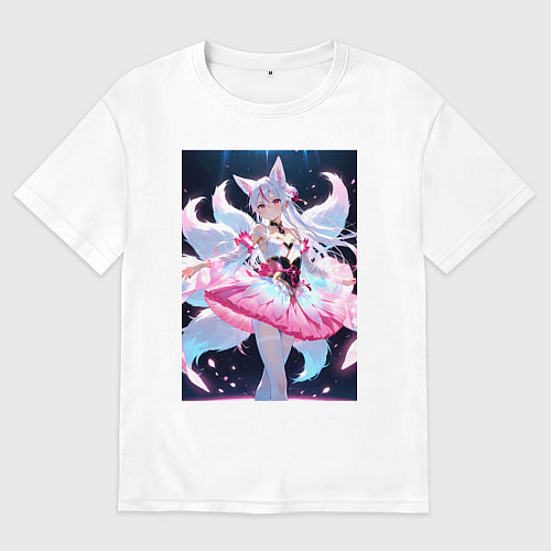 Мужская футболка оверсайз Лиса танцует в платье / Белый – фото 1