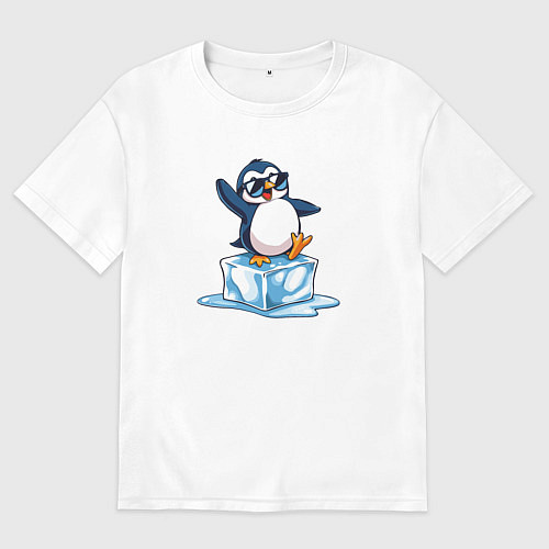 Мужская футболка оверсайз Пингвин на льдине / Белый – фото 1