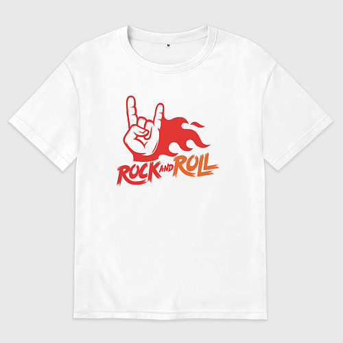 Мужская футболка оверсайз Rock and roll fire / Белый – фото 1