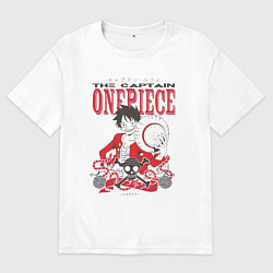 Футболка оверсайз мужская Ванпис Луффи череп, цвет: белый