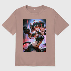 Мужская футболка оверсайз Девушка-демон с пистолетом