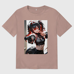 Футболка оверсайз мужская Девушка-демон с пистолетом, цвет: пыльно-розовый