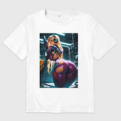 Футболка оверсайз мужская Девушка с оружием в киберпанк стиле, цвет: белый