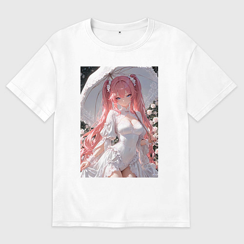 Мужская футболка оверсайз Принцесса сидит под зонтиком / Белый – фото 1