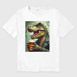 Футболка оверсайз мужская Пивозавр с бокалом, цвет: белый