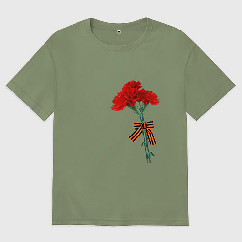 Мужская футболка оверсайз Букет гвоздики и георгиевская лента / Авокадо – фото 1