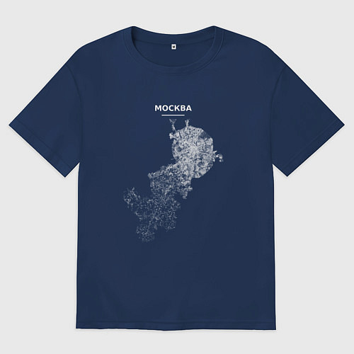 Мужская футболка оверсайз Карта Москва белая / Тёмно-синий – фото 1