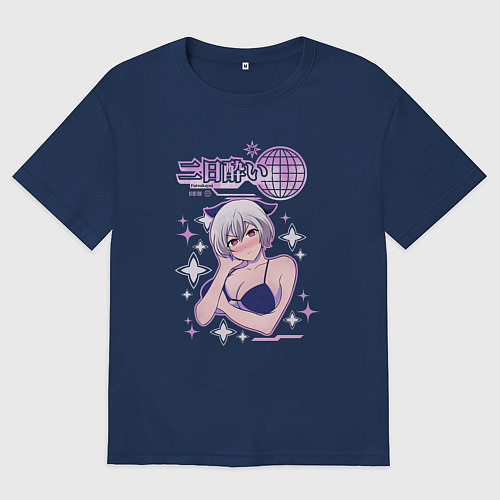 Мужская футболка оверсайз Futsukayoi,Y2K стиль / Тёмно-синий – фото 1