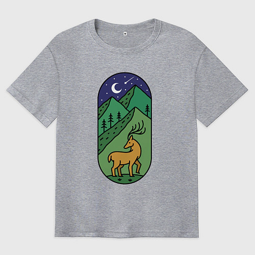 Мужская футболка оверсайз Олень и горы / Меланж – фото 1