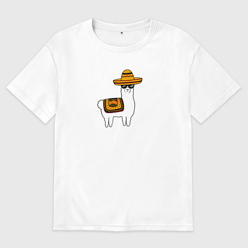 Мужская футболка оверсайз Лама в Сомбреро мексиканская / Белый – фото 1