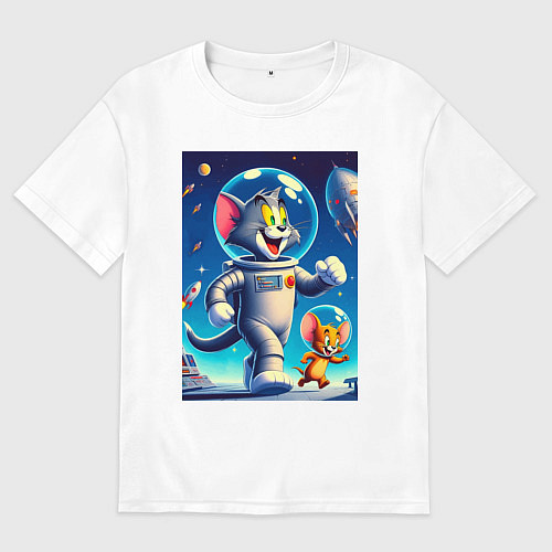 Мужская футболка оверсайз Космонавты Том и Джерри / Белый – фото 1