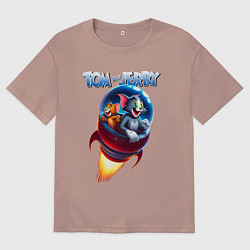 Мужская футболка оверсайз Том и Джерри - космическое приключение