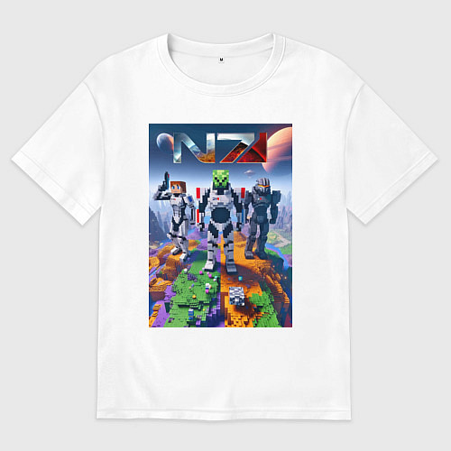 Мужская футболка оверсайз Mass effect and Minecraft - ai art collaboration / Белый – фото 1