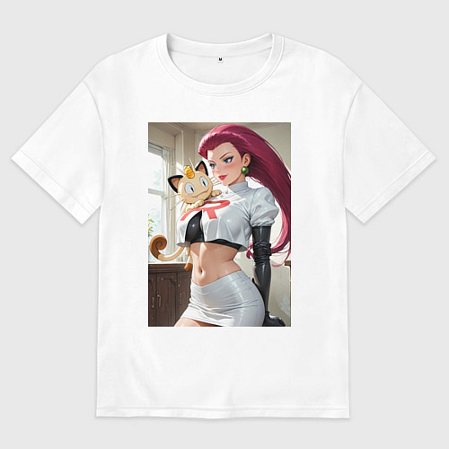 Мужская футболка оверсайз Джесси и Мяут - команда Р: Покемоны / Белый – фото 1