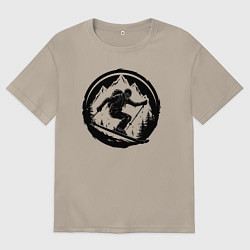 Мужская футболка оверсайз Скелет на горных лыжах