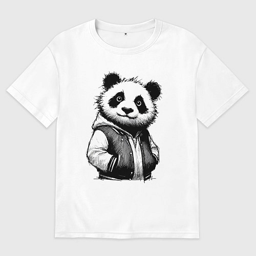 Мужская футболка оверсайз Крутой чувак панда / Белый – фото 1