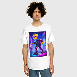 Футболка оверсайз мужская Bart Simpson on a hoverboard - cyberpunk ai art fa, цвет: белый — фото 2