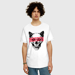 Футболка оверсайз мужская Череп кошки Crazy cat, цвет: белый — фото 2