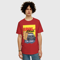 Футболка оверсайз мужская Burning wheels, цвет: красный — фото 2