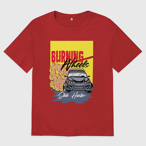 Мужская футболка оверсайз Burning wheels / Красный – фото 1