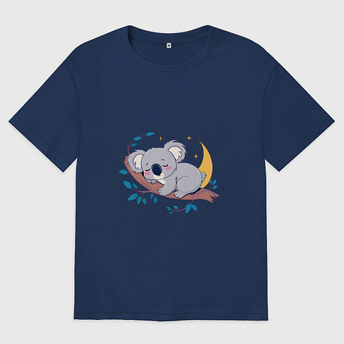 Мужская футболка оверсайз Сон коалы на ветке / Тёмно-синий – фото 1