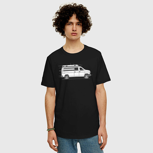 Мужская футболка оверсайз Машина скорой помощи в движении / Черный – фото 3