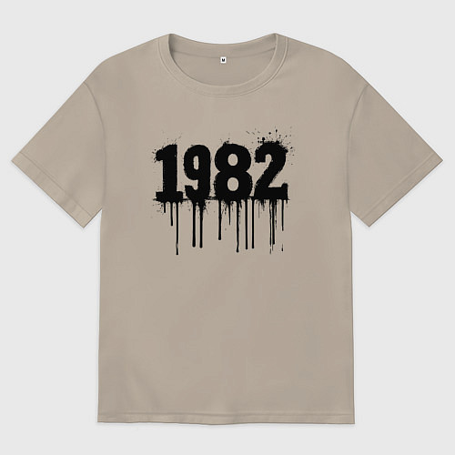 Мужская футболка оверсайз Черная растекшаяся краска 1982 / Миндальный – фото 1