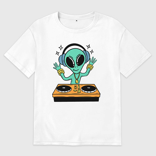 Мужская футболка оверсайз Диджей инопланетянин / Белый – фото 1