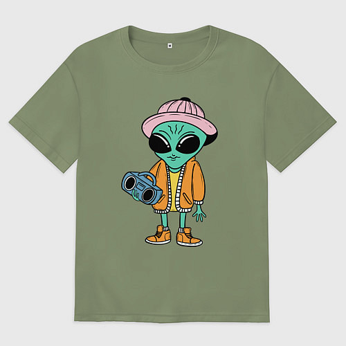 Мужская футболка оверсайз Инопланетянин с магнитофоном / Авокадо – фото 1