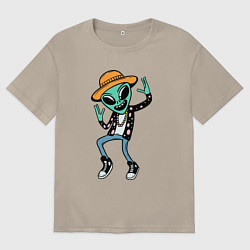 Футболка оверсайз мужская Инопланетянин танцует, цвет: миндальный