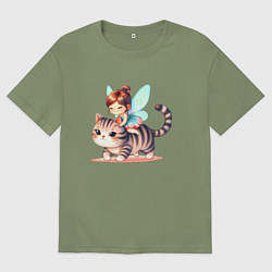 Мужская футболка оверсайз Фея верхом на кошке