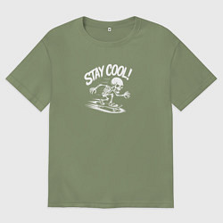 Футболка оверсайз мужская Скелет катается на скейте, цвет: авокадо