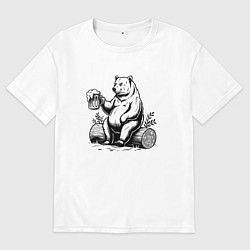Футболка оверсайз мужская Медведь с пивом, цвет: белый