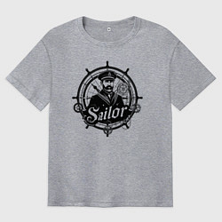 Мужская футболка оверсайз Моряк капитан на штурвале
